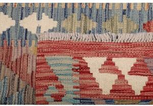 Tappeto Kilim Geometrico Rosso Mattone Blu Corsia 82x246 Cm