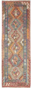 Tappeto Kilim Geometrico Rosso Mattone Blu Corsia 82x246 Cm