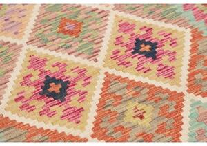 Tappeto Kilim Geometrico Arancione Azzurro 102x207 Cm