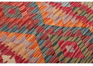 Tappeto Kilim Geometrico Rosso Mattone Blu Avio Corsia 81x247 Cm