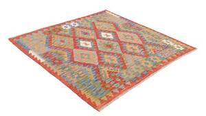Tappeto Kilim Geometrico Rosso Multicolore Quadrato 149x154 Cm
