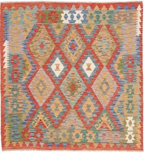Tappeto Kilim Geometrico Rosso Multicolore Quadrato 149x154 Cm