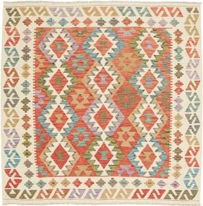Tappeto Kilim Geometrico Becco Di Mattone Avorio Quadrato 150x150 Cm