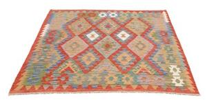 Tappeto Kilim Geometrico Rosso Multicolore Quadrato 149x154 Cm