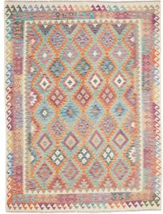 Tappeto Kilim Geometrico Arancione Turchese 178x237 Cm