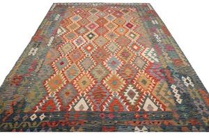 Tappeto Kilim Geometrico Blu Rosso 252x347 Cm
