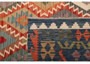 Tappeto Kilim Geometrico Blu Rosso 252x347 Cm