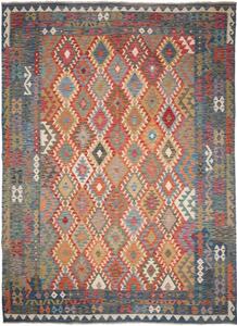 Tappeto Kilim Geometrico Blu Rosso 252x347 Cm