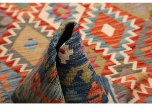 Tappeto Kilim Geometrico Blu Rosso 252x347 Cm