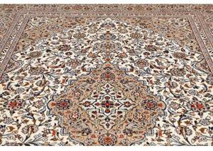 Tappeto Kashan Medaglione Floreale Avorio Beige 247x372 Cm