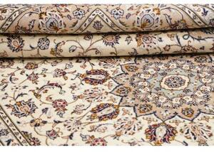 Tappeto Kashan Medaglione Floreale Avorio Blu Scuro 195x300 Cm