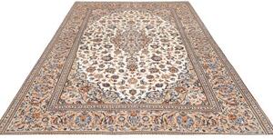 Tappeto Kashan Medaglione Floreale Avorio Blu 198x303 Cm