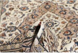 Tappeto Kashan Fine Medaglione Floreale Avorio Blu Cobalto 150x250 Cm