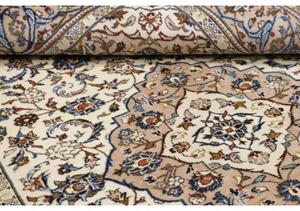 Tappeto Kashan Fine Medaglione Floreale Avorio Blu Cobalto 150x250 Cm