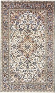 Tappeto Kashan Fine Medaglione Floreale Avorio Blu Cobalto 150x250 Cm