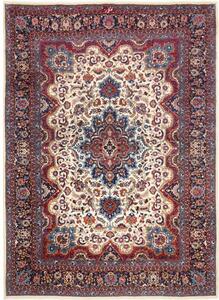 Tappeto Mashad Medaglione Floreale Avorio Blu Scuro 250x347 Cm