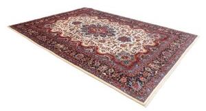 Tappeto Mashad Medaglione Floreale Avorio Blu Scuro 250x347 Cm