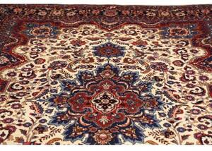 Tappeto Mashad Medaglione Floreale Avorio Blu Scuro 250x347 Cm