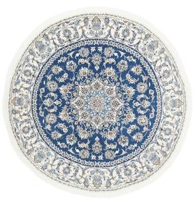 Tappeto Nain Kashmar Medaglione Floreale Blu Avorio Rotondo 200x200 Cm