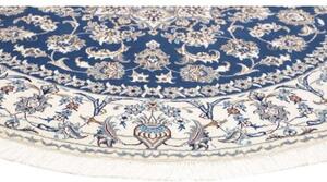 Tappeto Nain Kashmar Medaglione Floreale Blu Avorio Rotondo 200x200 Cm