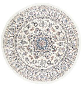 Tappeto Nain Kashmar Medaglione Floreale Avorio Blu Rotondo 202x198 Cm