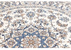 Tappeto Nain Kashmar Medaglione Floreale Avorio Blu Rotondo 242x251 Cm