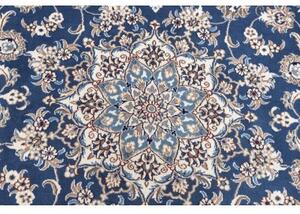 Tappeto Nain Kashmar Medaglione Floreale Blu Avorio Rotondo 200x200 Cm