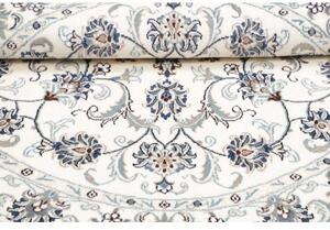 Tappeto Nain Kashmar Medaglione Floreale Avorio Blu Rotondo 140x152 Cm