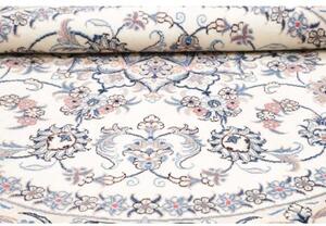 Tappeto Nain Kashmar Medaglione Floreale Avorio Blu Rotondo 202x198 Cm