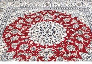 Tappeto Nain Kashmar Medaglione Floreale Avorio Rosso Quadrato 194x192 Cm
