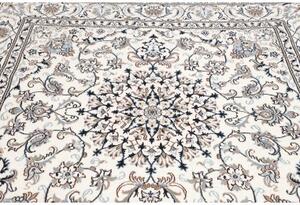 Tappeto Nain Kashmar Medaglione Floreale Avorio Blu Scuro Quadrato 195x205 Cm
