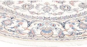 Tappeto Nain Kashmar Medaglione Floreale Avorio Blu Rotondo 202x198 Cm