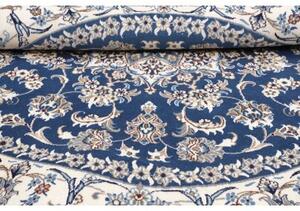 Tappeto Nain Kashmar Medaglione Floreale Blu Avorio Rotondo 200x200 Cm