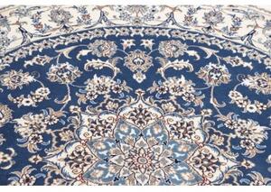 Tappeto Nain Kashmar Medaglione Floreale Blu Avorio Rotondo 200x200 Cm