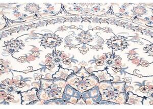 Tappeto Nain Kashmar Medaglione Floreale Avorio Blu Rotondo 202x198 Cm