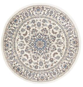 Tappeto Nain Kashmar Medaglione Floreale Avorio Blu Polvere Rotondo 244x250 Cm
