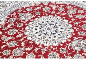 Tappeto Nain Kashmar Medaglione Floreale Avorio Rosso Quadrato 194x192 Cm