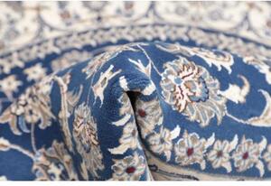Tappeto Nain Kashmar Medaglione Floreale Blu Avorio Rotondo 200x200 Cm