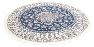 Tappeto Nain Kashmar Medaglione Floreale Blu Avorio Rotondo 200x200 Cm