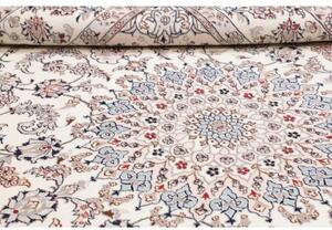Tappeto Nain Kashmar Medaglione Floreale Avorio Blu Polvere 243x340 Cm