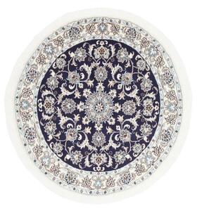 Tappeto Nain Kashmar Medaglione Floreale Blu Scuro Avorio Rotondo 126x133 Cm