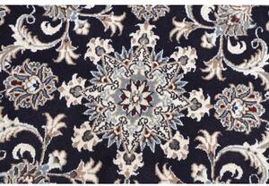 Tappeto Nain Kashmar Medaglione Floreale Blu Scuro Avorio Rotondo 126x133 Cm