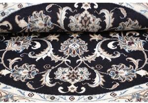 Tappeto Nain Kashmar Medaglione Floreale Blu Scuro Avorio Rotondo 142x147 Cm