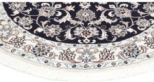 Tappeto Nain Kashmar Medaglione Floreale Blu Scuro Avorio Rotondo 126x133 Cm