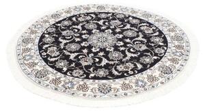 Tappeto Nain Kashmar Medaglione Floreale Blu Scuro Avorio Rotondo 142x147 Cm