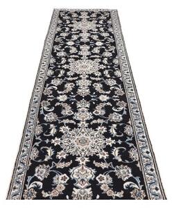 Tappeto Nain Kashmar Medaglione Floreale Blu Scuro Avorio Corsia 78x300 Cm