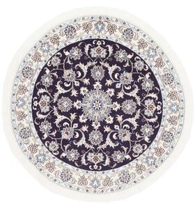 Tappeto Nain Kashmar Medaglione Floreale Blu Scuro Avorio Rotondo 142x147 Cm