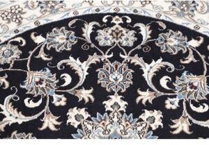 Tappeto Nain Kashmar Medaglione Floreale Blu Scuro Avorio Rotondo 142x147 Cm
