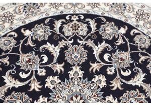 Tappeto Nain Kashmar Medaglione Floreale Blu Scuro Avorio Rotondo 126x133 Cm