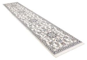 Tappeto Nain Kashmar Medaglione Floreale Avorio Blu Corsia 80x395 Cm
